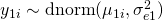 y_{1i} \sim \mbox{dnorm} (\mu_{1i}, \sigma^2_{e1})